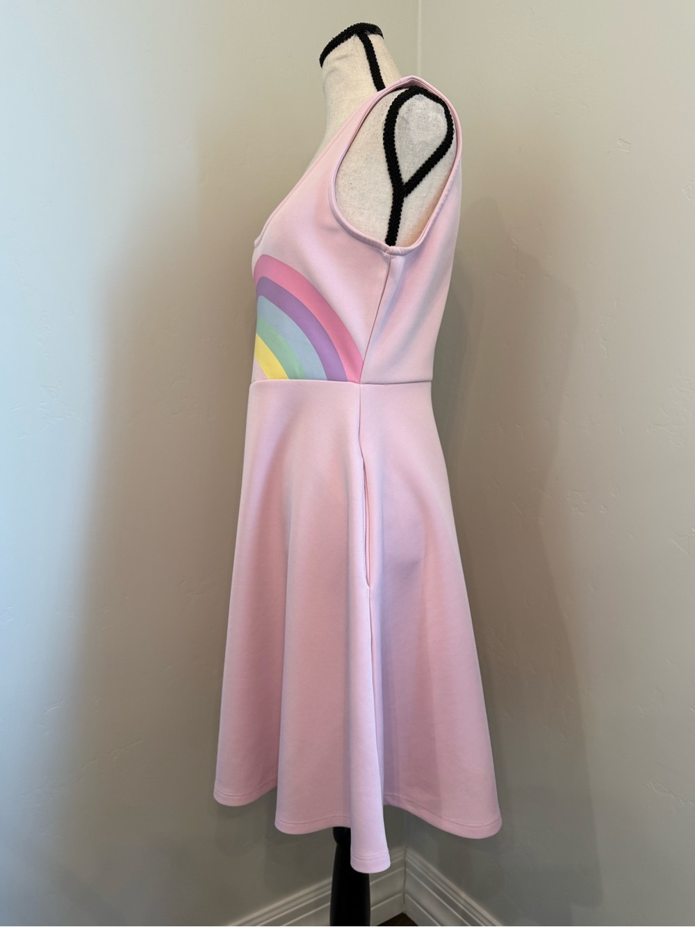 Sweet Society Pink Rainbow Fit & Flare Skater Dress Sleeveless Pockets M - Picture 9 of 11